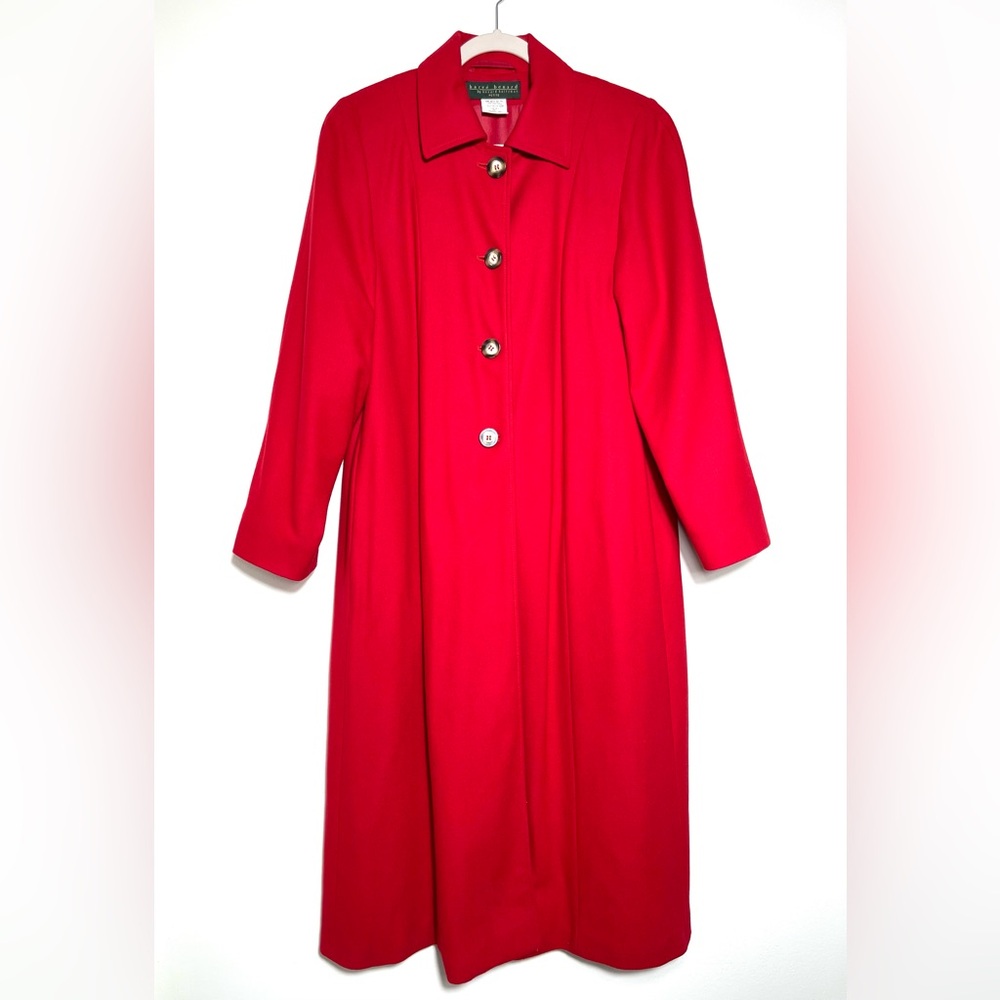 Harve Benard Women’s Petite Red Long Trench Coat Wool & Viscose Jacket Size 12P